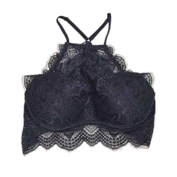 Victoria Secret PINK Black Halter Racer Back Lace Bralette Size Small - Picture 1 of 6